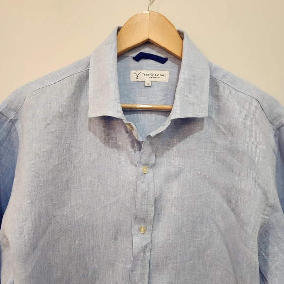 Teddy Stratford NY Shirt Mens Size 4 Large Blue 100% Linen Button Up/Zipper - Picture 2 of 11